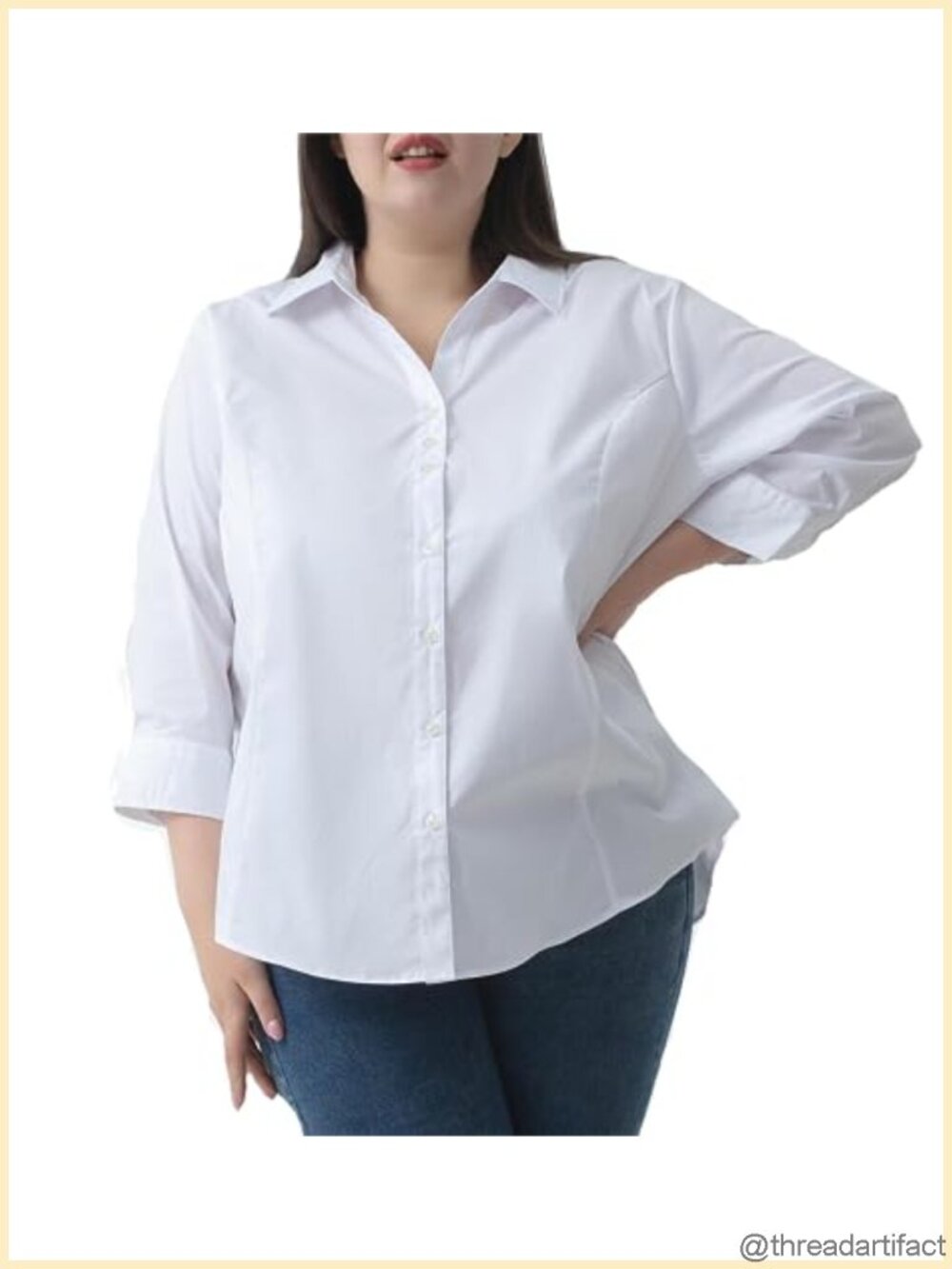 Plus Size Women's 3/4 Sleeve Button Down Blouse Stretch Business Casual